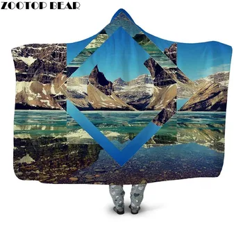 

Creative New Design Hooded Blanket Fashion Travel Office Bedding Outlet Wearable Fleece Blanket Print Plush Sherpa Blanket