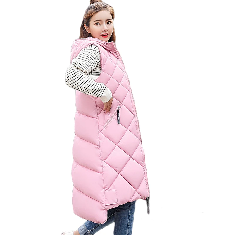 

2019 New Women Vest Long Sleeveless Coat Down Cotton Thick Warm Female Vest Jacket Autumn Winter Women Waistcoat Plus Size D380