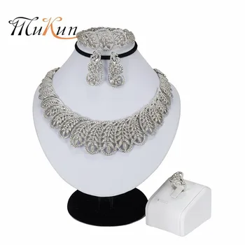 

MUKUN New Handmade Dubai Silver Plated Jewelry Sets Fashion Nigerian Wedding African Beads Jewelry Sets Costume Dubai For Women