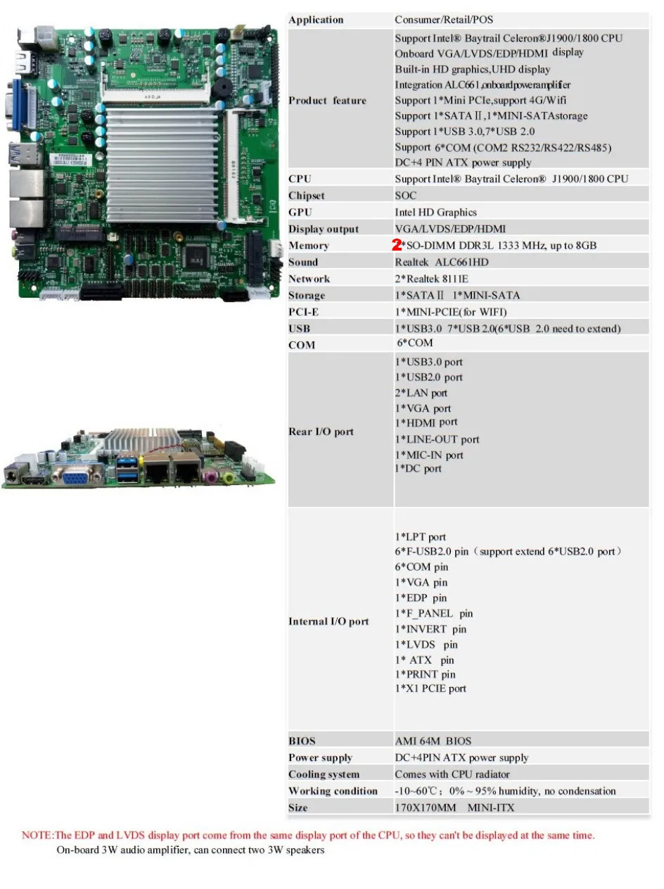 Новая оригинальная материнская плата Mini-ITX без вентилятора для Intel J1900 cpu IPC SBC Встроенная Материнская плата Baytrail с 6* COM 2* Giga NTWRK DC12V