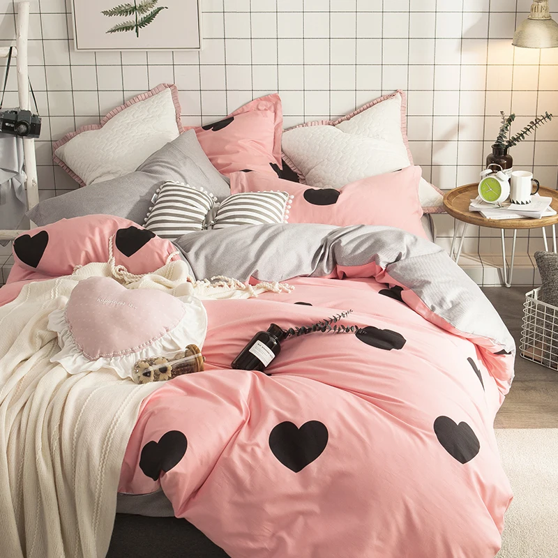 

100% cotton Spring flowers Sweet love Bedding Set Printed Bedspread Bed Sheet 4Pcs Queen size gift