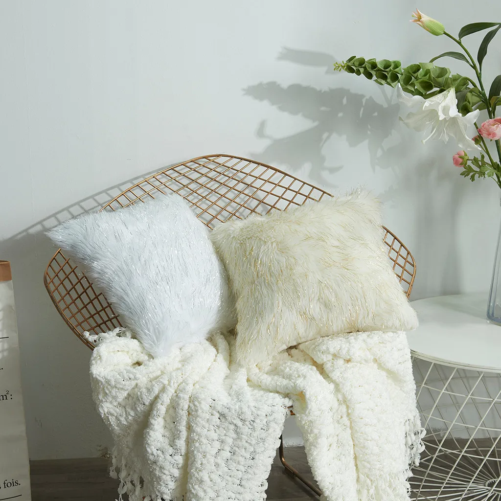 

Cushion High Quality European Plush Pillow Case Wool Cushion Cover Faux Fur Sofa Bed Pillowcase Cover Christmas Pillow Cover
