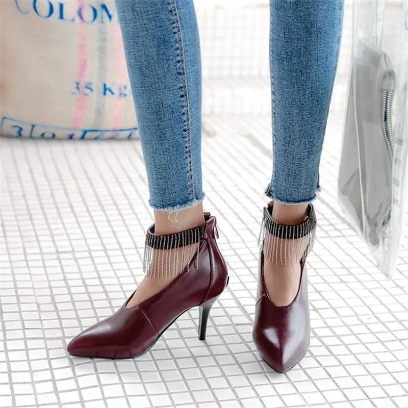 Women Pumps Plus Size 32-43 Sexy Pointed Toe High Heels Wedding Office Lady Woman Shoes Short Plush Inside Ankle Strap Stilettos (6)