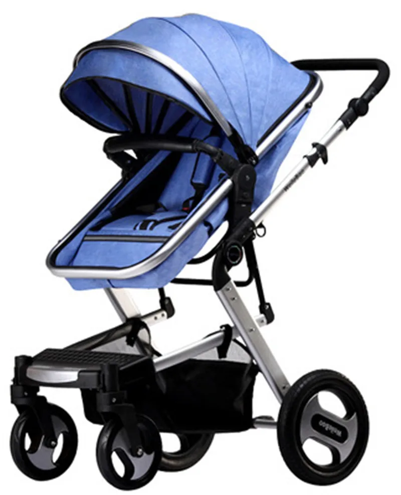 Многофункциональная детская коляска с высоким обзором, детская коляска с четырьмя колесами, складная детская коляска, коляска для новорожденных - Цвет: Silver Blue