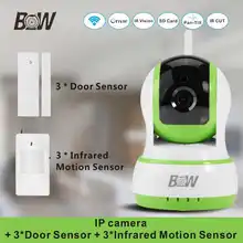 Wifi cámara ip + 3 sensor de puerta 3 infrarrojos motion sensor de alarma de seguridad de la visión nocturna p2p cámara de video vigilancia bw13gr