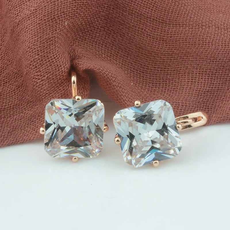 

Women 585 Rose Gold Color Pink White Light Blue Stone Square Cubic Zircon Stone Earring
