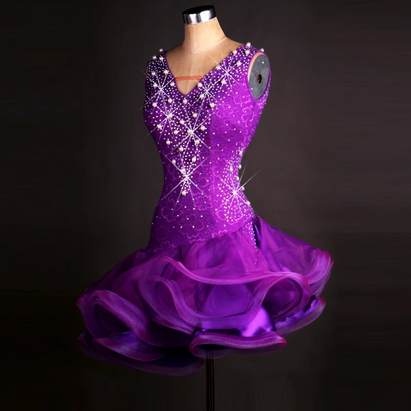 purple latin ballroom dress modern dance costume latin dress Latin