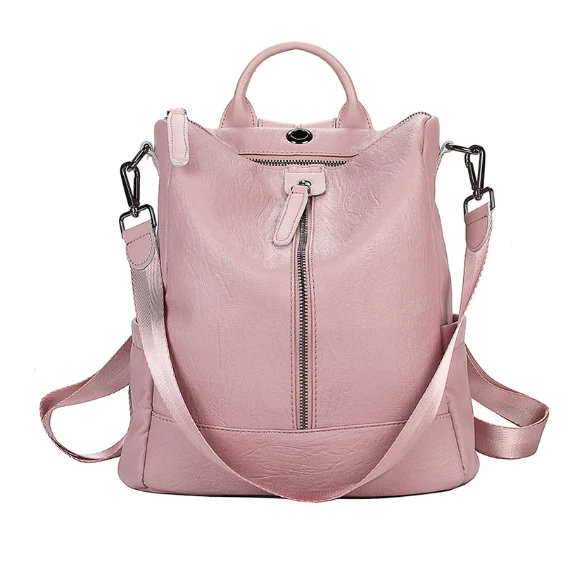 Single Zipper Pink Женский рюкзак mochila feminina, повседневный многофункциональный женский кожаный рюкзак, женская сумка через плечо, сумка для путешествий - Цвет: Single Zipper Pink
