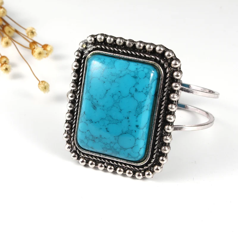 1pc New Ethnic India Stone Cuff Bangle Bracelet Antiqur Silver