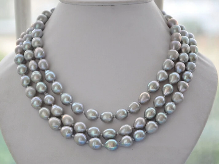 

A 3strands 12mm NATURE GRAY RICE pearl necklace AALD1073