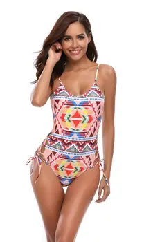 

2019 new cross-printed piece European and American swimsuit bikini