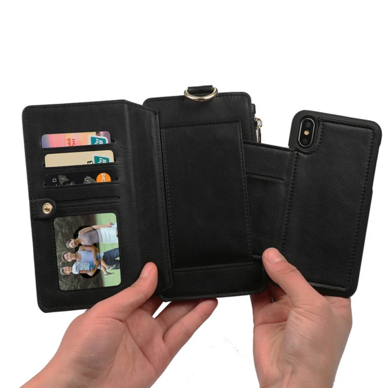 

Cell Phone Wallet Genuine Leather Phonecase For Iphone X Collection Cards Holder RFID Blocking Case