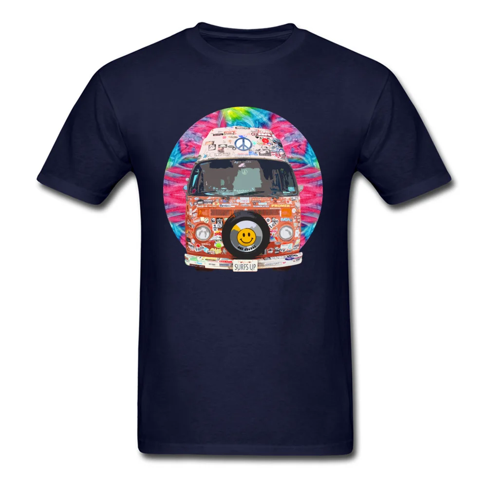 Slim Fit Groovy Hippie Van Tees for Men Brand New Summer/Autumn O-Neck Pure Cotton Short Sleeve T Shirt Custom Tops Tees Groovy Hippie Van navy