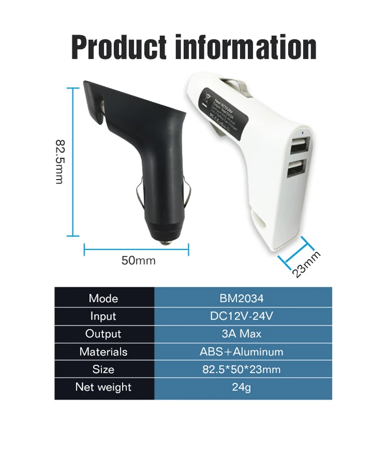 DC12-24V 3A 2 usb порта автомобильное зарядное устройство безопасности молоток ремень резак 3 в 1 Универсальный Авто-зарядное устройство адаптер зарядки для мобильного телефона