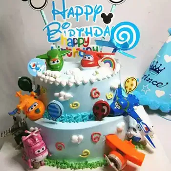 

gift birthday party super wings toys topper robot toy airplane cupcake dolls baby kids children birthday helicopter cake topper