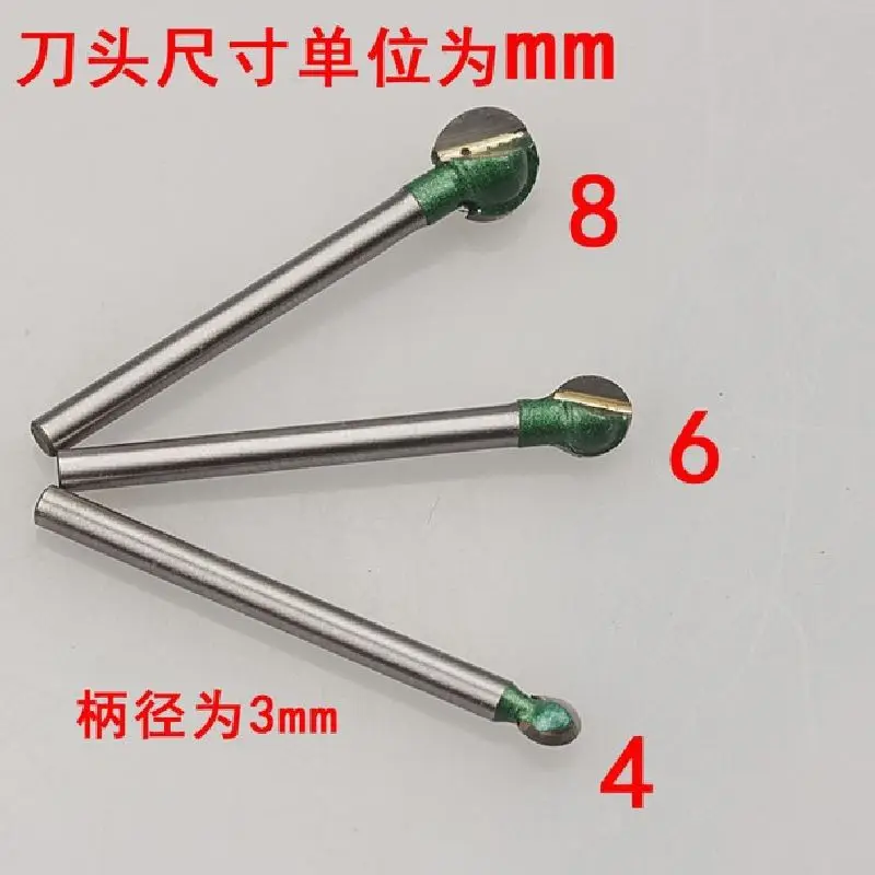 3pcs 4 6 8 3mm Shank Spherical Pellets Ball Knife Mill Cutter for Carving Machine Drill