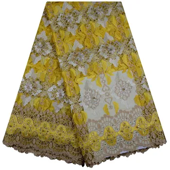 

French Net Lace Fabric Embroidered Colorful African Lace Fabric High Quality For Party Dress Tulle Mesh Lace Fabric Yellow 880
