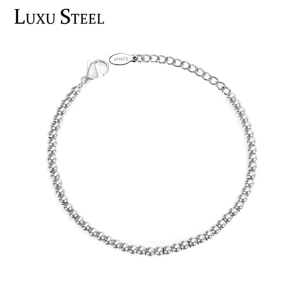 LUXUSTEEL 4 мм шарик серебряного цвета бисерные браслеты для женщин/мужчин из