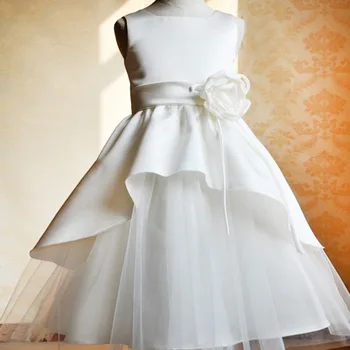 

Fashion Flower Girls Dresses White Red Color Sleeveless Wedding Party Costume Kids Layered Tutu Dress Vestiti Bambina 100-140