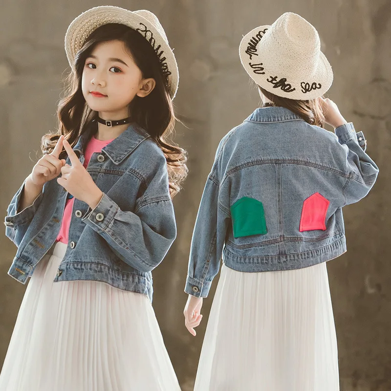 

Jeans Jacket Girls Kids Clothes 2019 Spring Print Thin Denim Coat Teenage Outwear 8 10 12 13 14 Kurtka Wiosenna Dla Dziewczynki