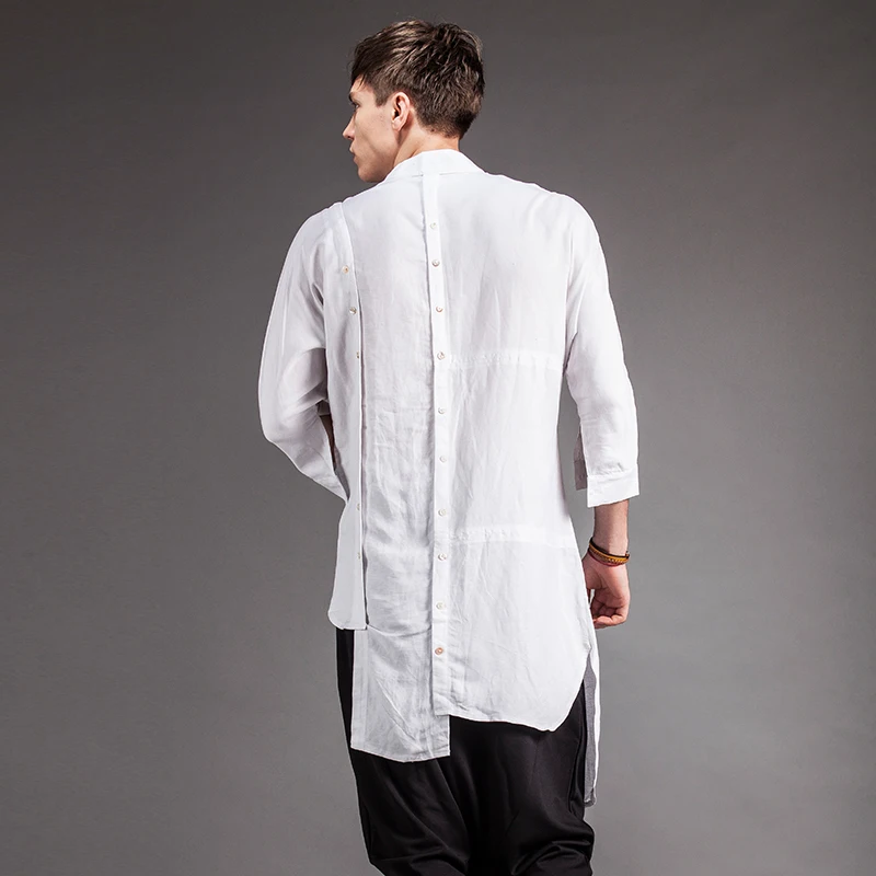 

NEW 2016 Men's clothing summer double breasted asymmetrical long shirt design three quarter sleeve plus size Singer costumes