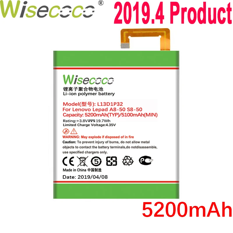 

WISECOCO 5200mAh L13D1P32 Battery For Lenovo Lepad A8-50 A5500 Tab S8-50 AB IDEAPAD 8 S8-50F S8-50LC Mobile Phone New Produced