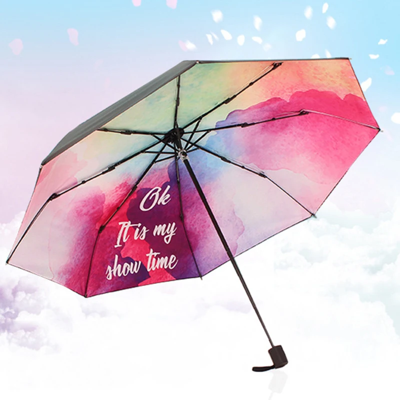 

Black Coating Sunscreen Sun Umbrella Creative Three Folding Sunny & Rainy Umbrella Rain Woman Parasol Man Umbrellas For Travel