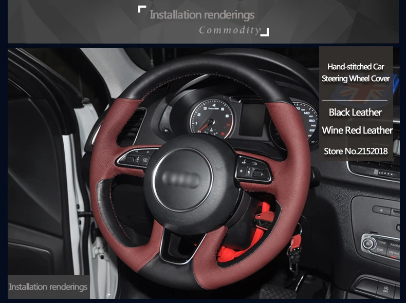 BANNIS ручная сшивка Черные и темно-красные туфли красное кожаное рулевое колесо Крышка для Audi Q3 Q5 2013