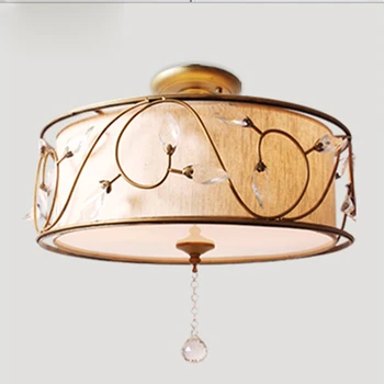 

Modern Fabric Lampshade Ceiling Light Lighting E27 American Simple Crystal Living Room Bedroom Dining Room Hanging Lamp CL206-C