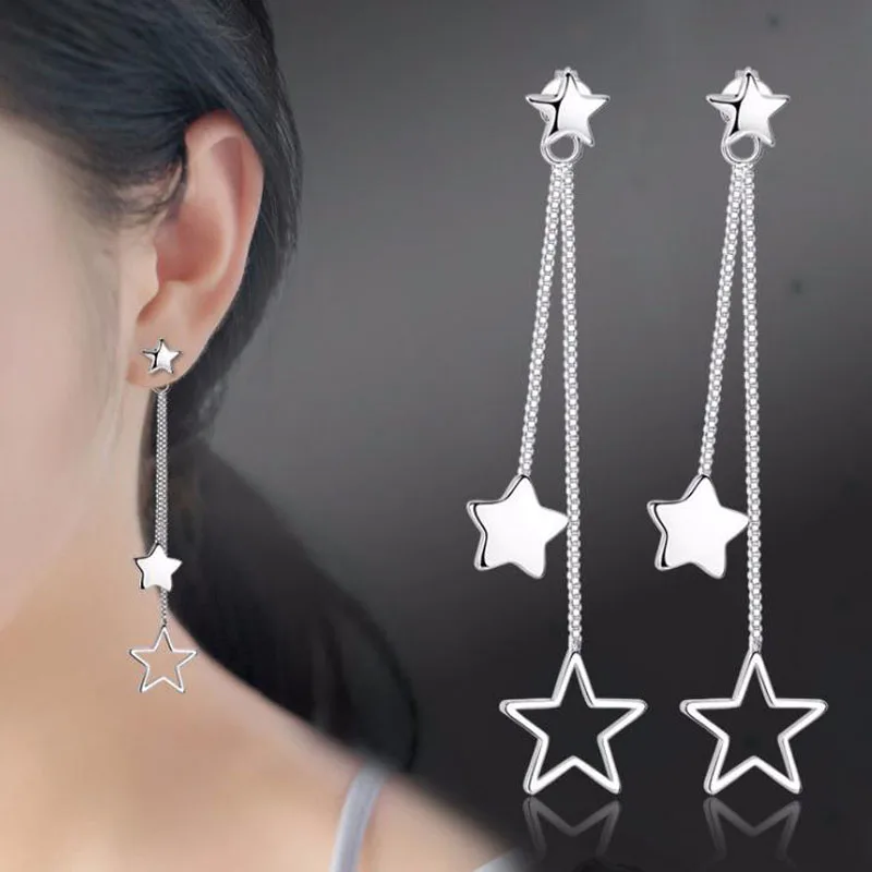 

Women's Popular Silver Jewelry Exaggerated Fringe Earrings Girls Ear Ornament Geometric Star Dangle Earrings Korean Earrings