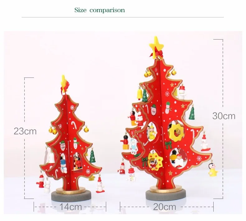 Сделай Сам Настольный небольшой деревянный Мини рождественские украшения для рождественской елки тонкой работы, яркий цвет год