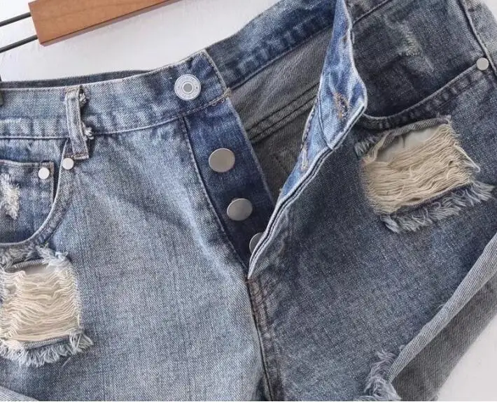 Высокие уличные винтажные откатные манжеты с дырками потертые джинсовые шорты женские мини шорты Feminino de cintura alta faldas y шорты