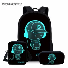 Twoheartsgirl 3D мультфильм светящиеся принты рюкзак Школьный набор для девочек-подростков студенческий Детский Школьный Рюкзак Детские сумки для книг