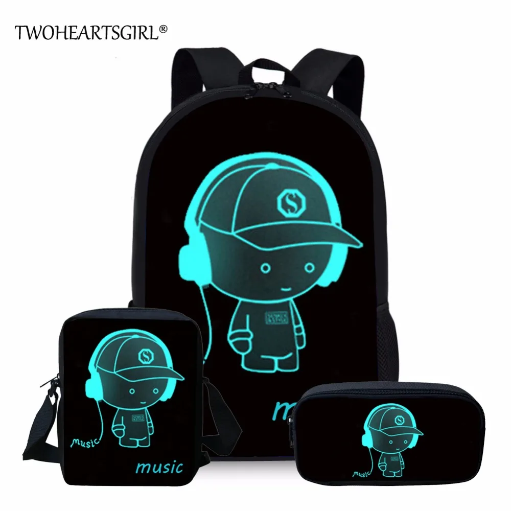 

Twoheartsgirl 3D Cartoon Luminous Prints Backpack Schoolbag Set for Teenager Girls Student Kids School Bagpack Children Bookbags