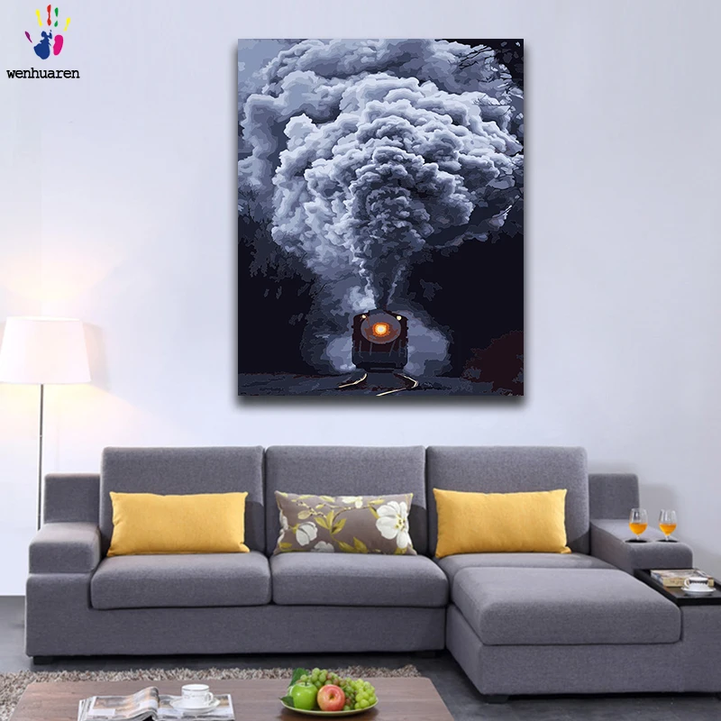 

Diy paint by numbers picture drawing by numbers with kits Train Train chimney Living room decorative hanging pictures Artwork