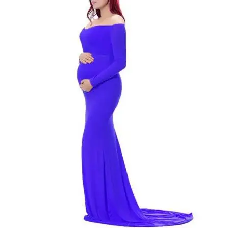 Реквизит для беременных; платья для фотосессии; Хлопковое платье с длинными рукавами для беременных; платье в стиле русалки для малышей; платье для беременных размера плюс - Цвет: Небесно-голубой