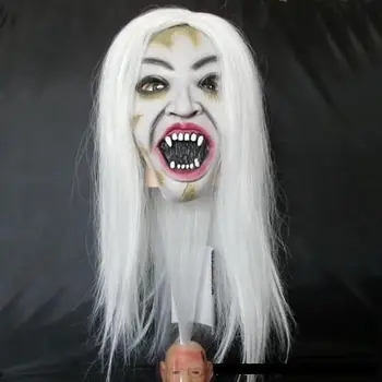 

Super Horror Cool Scary Latex Masks Ghost Doll 2020 New Fashion Soft Latex Mask With White Hair Party Masquerade Masks
