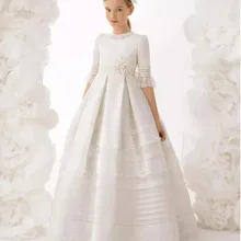 Винтажные платья для причастия для девочек; атласное кружевное платье с короткими рукавами для девочек; нарядное платье для девочек с кружевной аппликацией; Одежда для девочек; платья для причастия