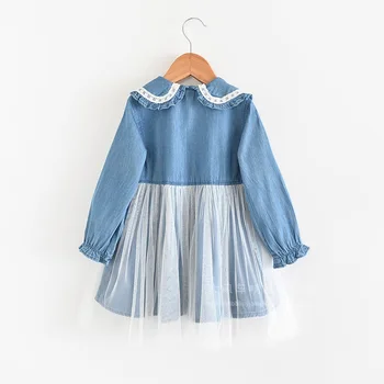 

Roimyal Wholesale 2019 new doll collar cute girl cotton breathable skin-friendly striped long-sleeved mesh stitching dress