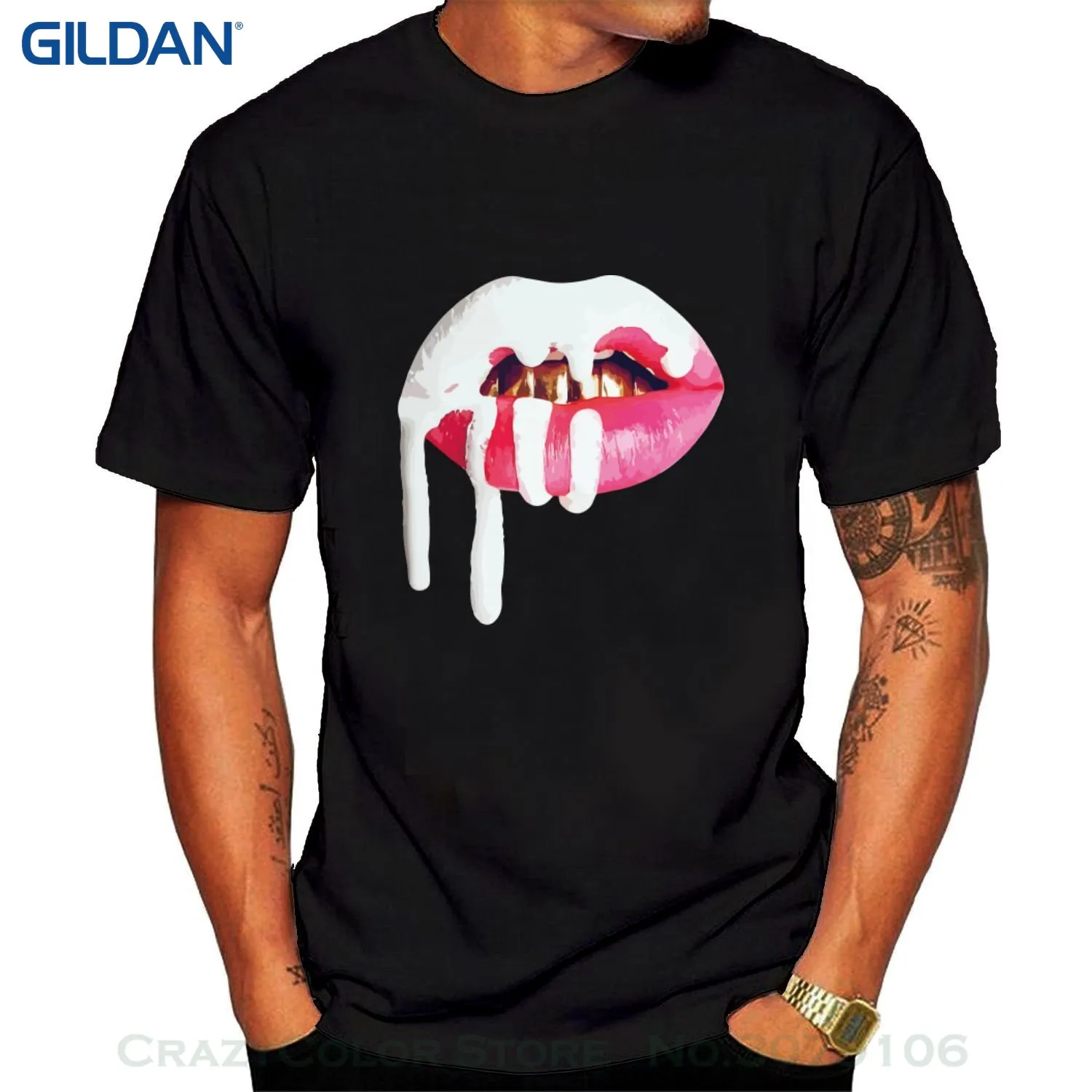 Men T Shirt Print Cotton Short Sleeve T-shirt Men's Kylie Jenner Lips Tee Black Short Sleeve