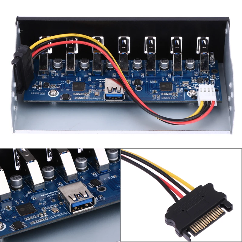 7 Порты 19-контактный разъем для Тип-Кабель USB 3,0 концентратор 5Gbs 5,2" CD-Встроенная память отсек для жесткого диска компакт-дисков Встроенная память спереди Панель для корпуса компьютера+ USB 3,0
