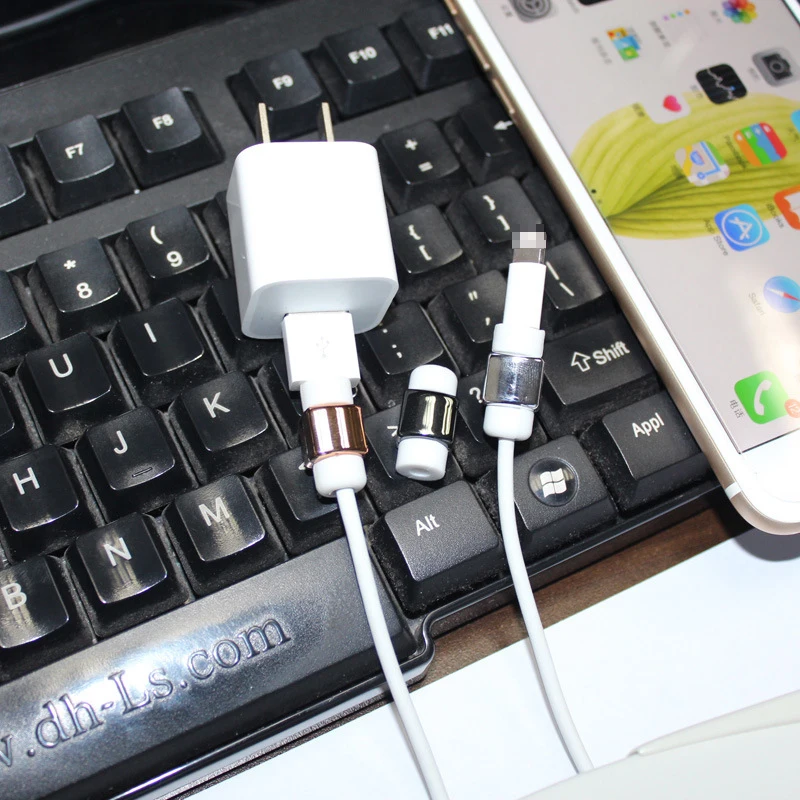 60pcs/lot Plating USB Charger Cable Protector Colorful Earphones USB