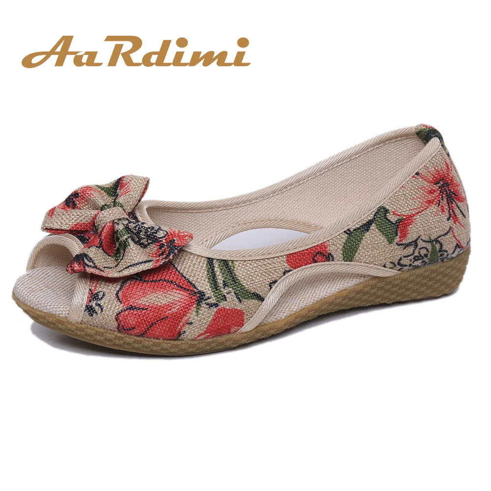 

AARDIMI Embroidered Women Sandals Summer Peep-toe Cotton Fabric Flat Sandals Butterfly-knot Slip On Shoes Woman Sandials Mujer