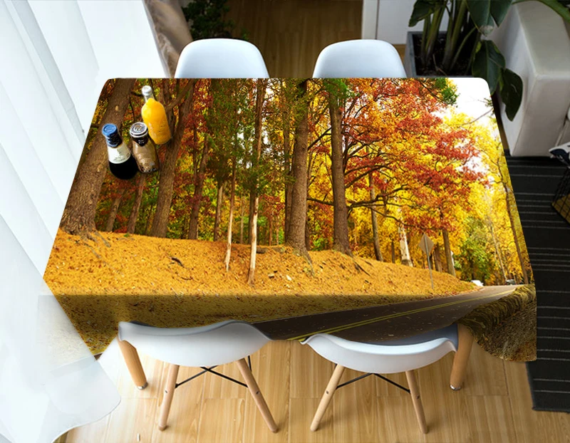 3D скатерть Осенняя пора Золотые листья узор водонепроницаемая ткань утолщаются прямоугольный и Круглый Свадебный стол ткань