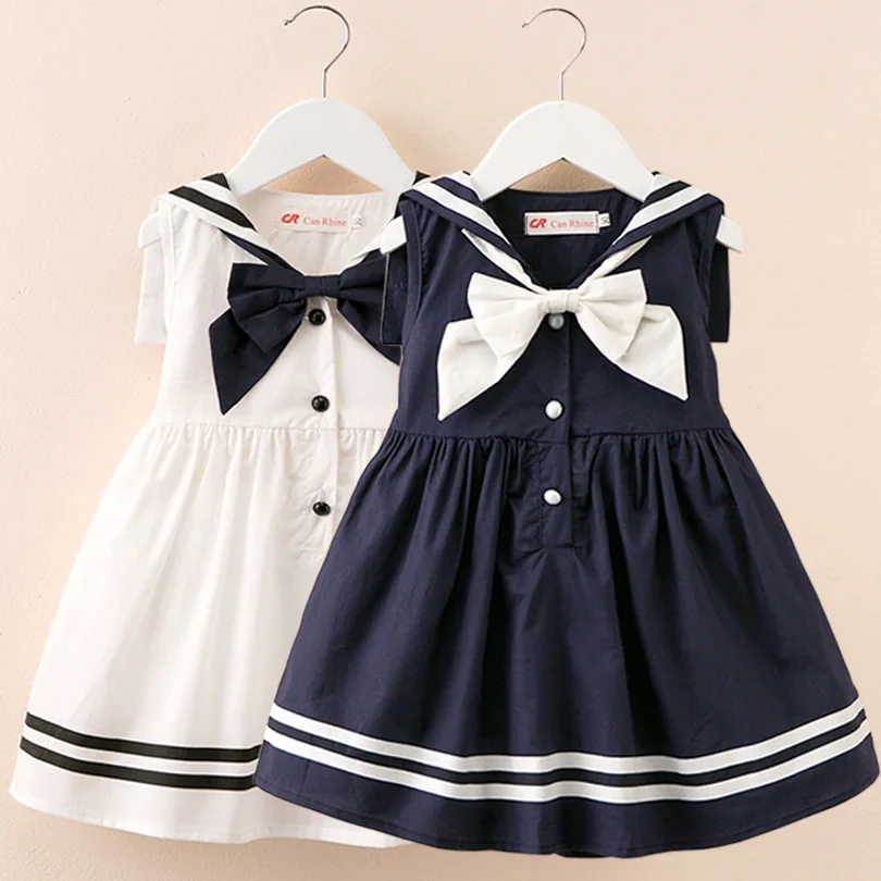 Robe col marin 2019 été Preppy Style infantile fille robe bébé filles vêtements coton fille baptême bébé robe blanc