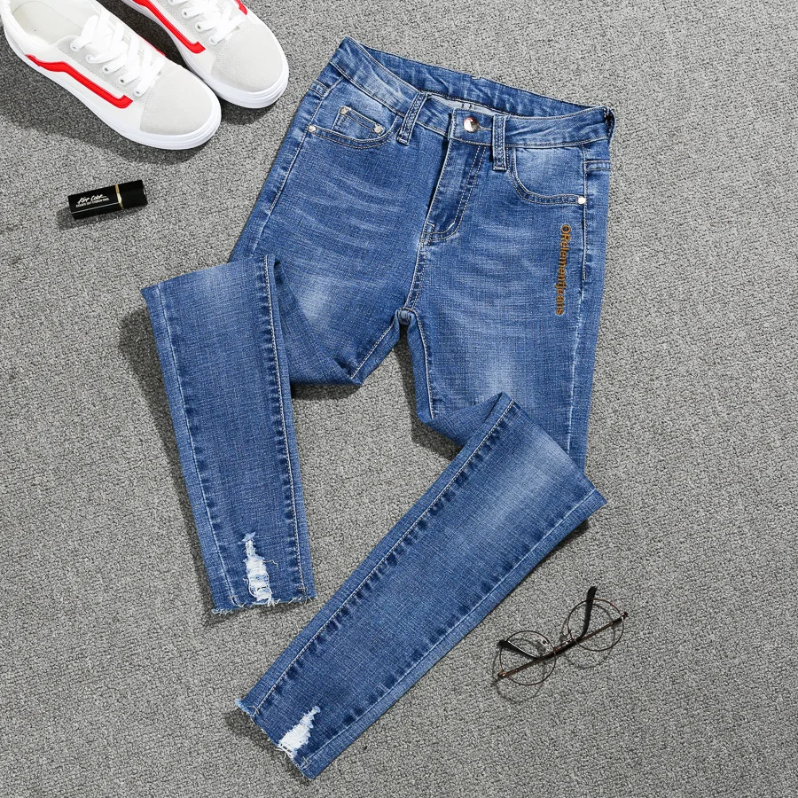 Plus Size Ripped Jeans For Women Spring Female Students Ankle Length Denim Pants High Waist Casual Vintage mom jeans 5XL