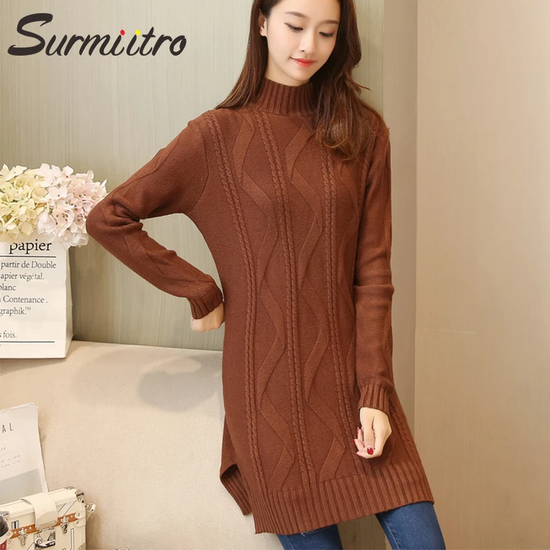

Surmiitro Knitted Winter Long Sweater Women Turtleneck 2019 Autumn Korean Casual Long Sleeve Jumper Female Tricot Pullover Tops