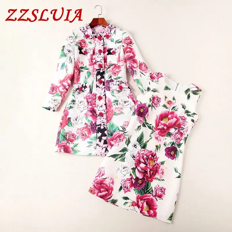 

High quality 2018 new brand arrival flower buttons designer long sleeve slim jacquard coat women long trench LKH082309