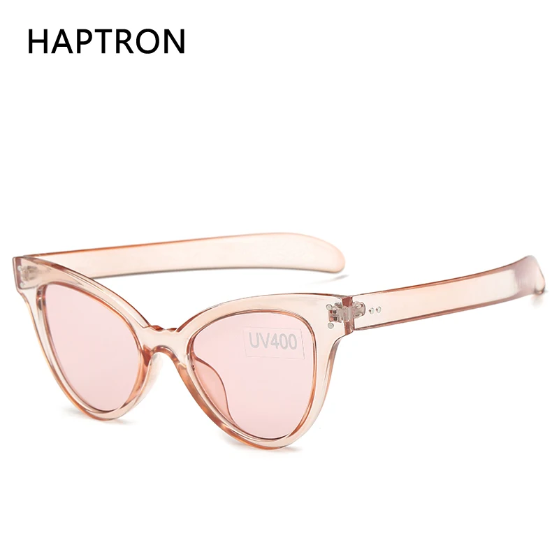HAPTRON Модные женские прозрачные солнцезащитные очки кошачий глаз бренд оранжевый розовый солнцезащитные очки uv400 очки карамельный цвет oculos de sol feminino - Цвет линз: 3 pink