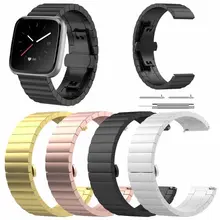 Pulseira de Metal de Aço inoxidável Strap Watch Band Para Fitbit Versa/Versa Lite Pulseira Relógio Inteligente com Ferramenta